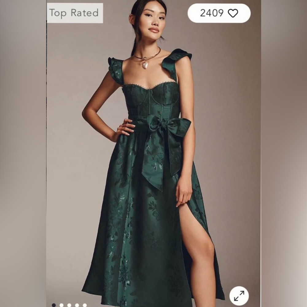 V. Chapman Vera Ruffle-Strap
Corset Side-Slit Midi Dress
Anthropologie Size: 12